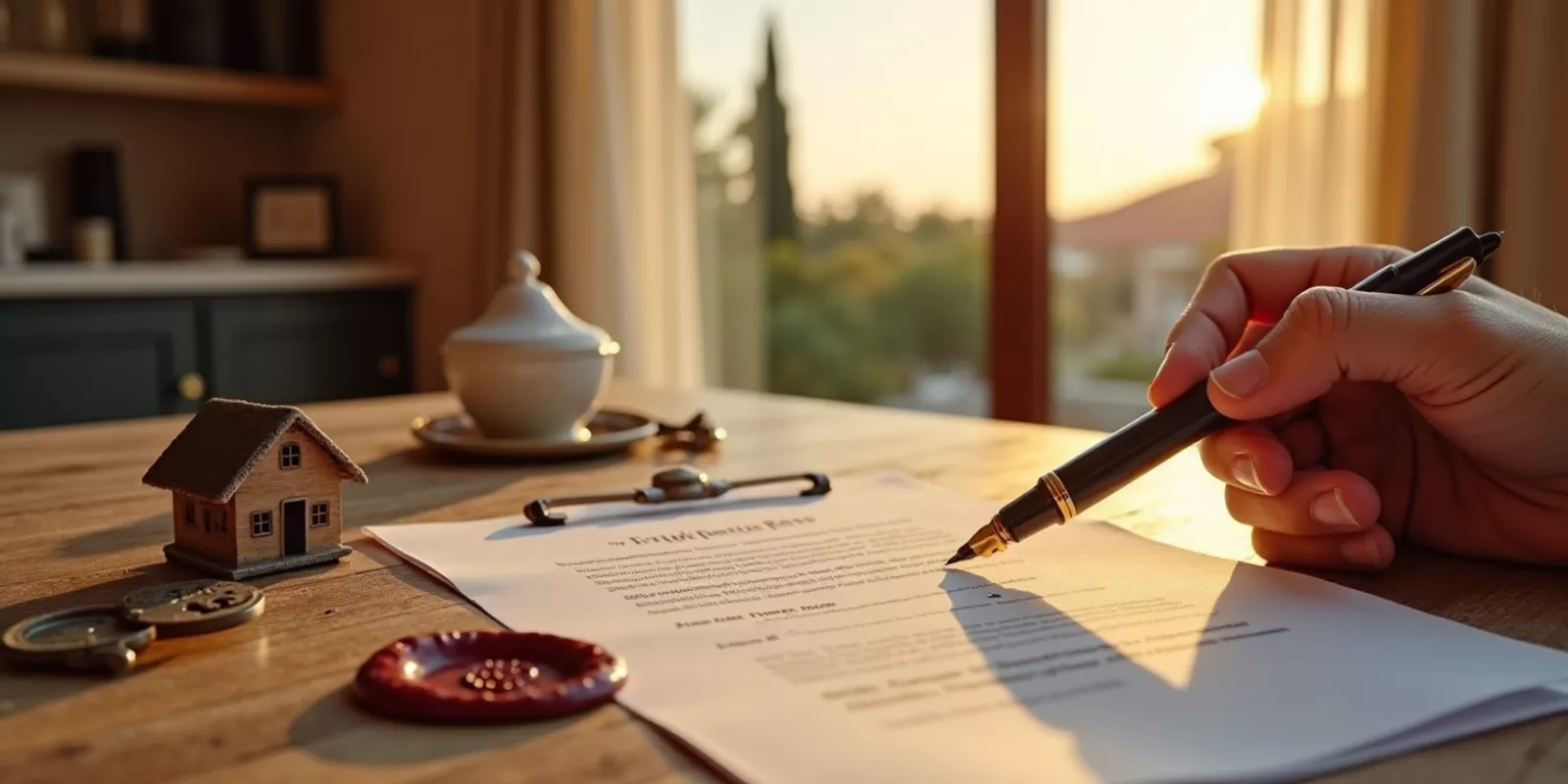 Propriété méditerranéenne à Alicante avec document notarié et clé de maison, symbole d'héritage et de testament immobilier