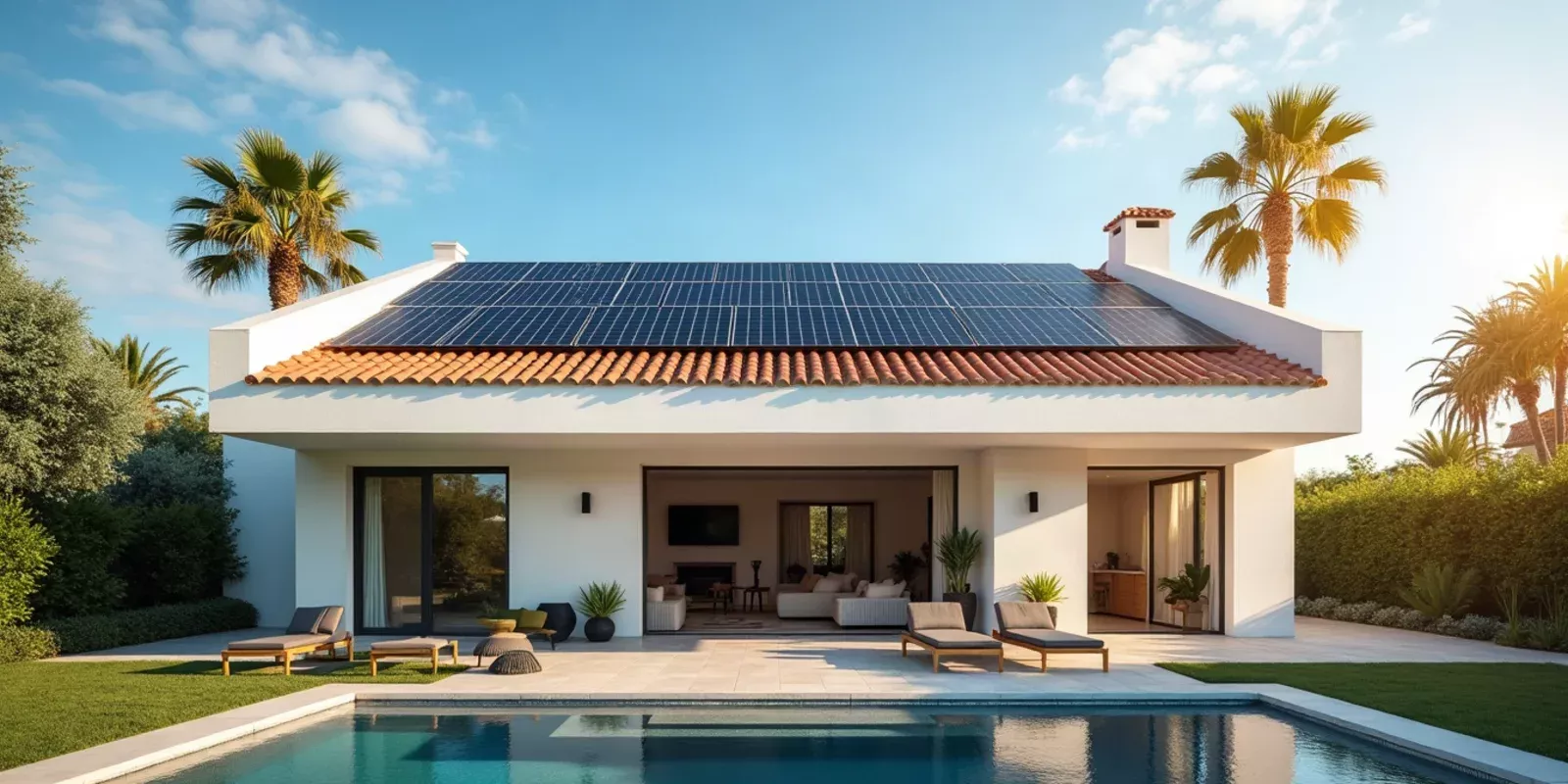 Placas solares instaladas en el tejado de una vivienda en la Costa Blanca, España