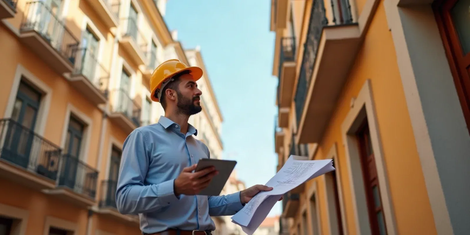Inspección Técnica de Edificios IEE España - técnico revisando fachada
