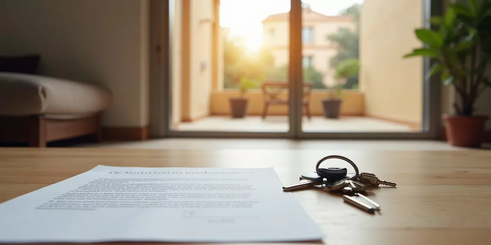 Llaves y contrato de alquiler sobre una mesa en un apartamento moderno en la Comunitat Valenciana