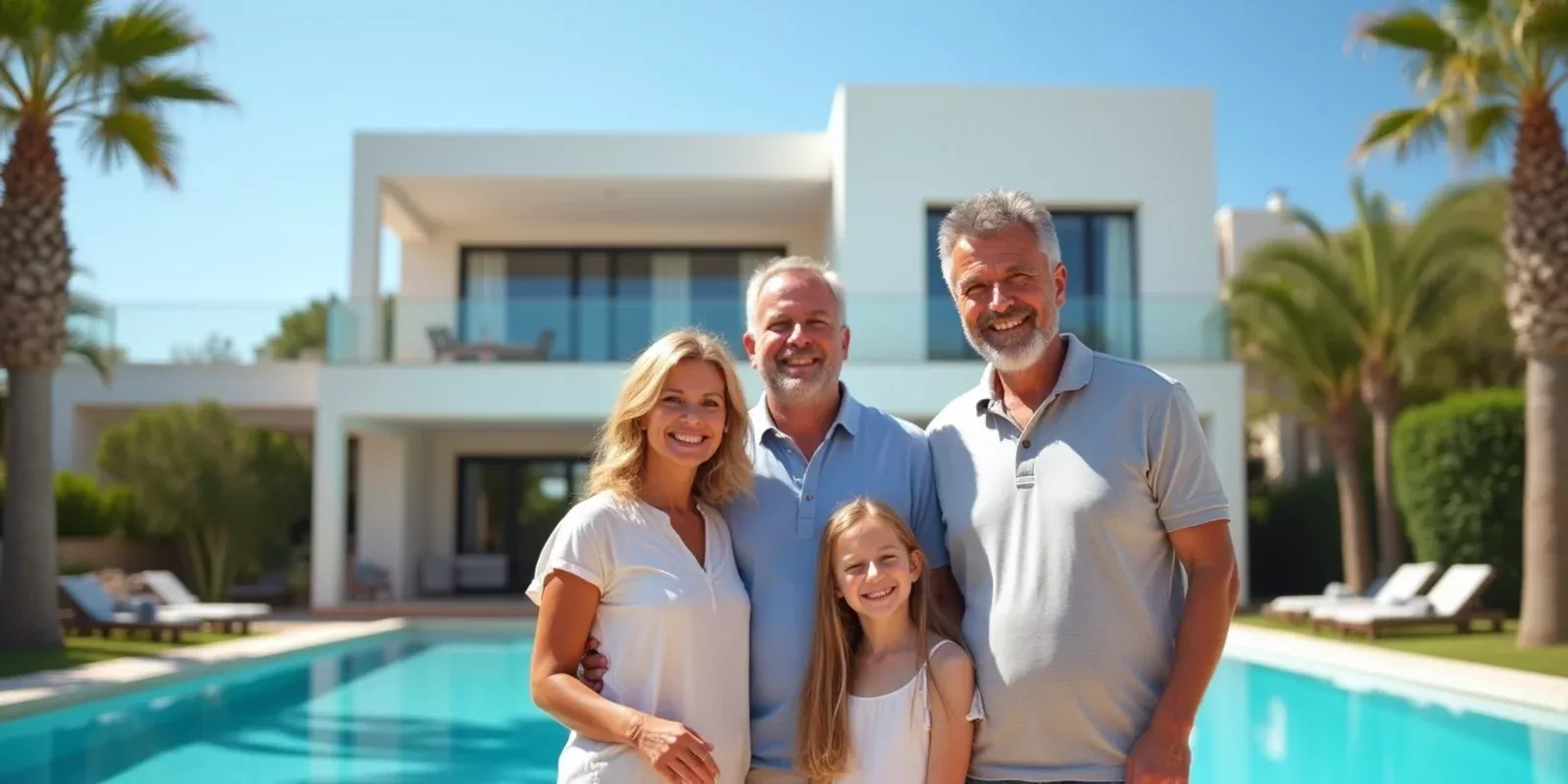 Familia extranjera frente a su vivienda en la Costa Blanca, Espana - reagrupacion familiar