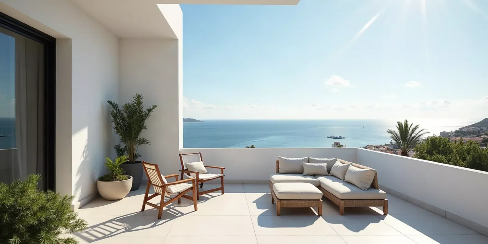 Terraza con vistas al mar en un apartamento en la Costa Blanca, España